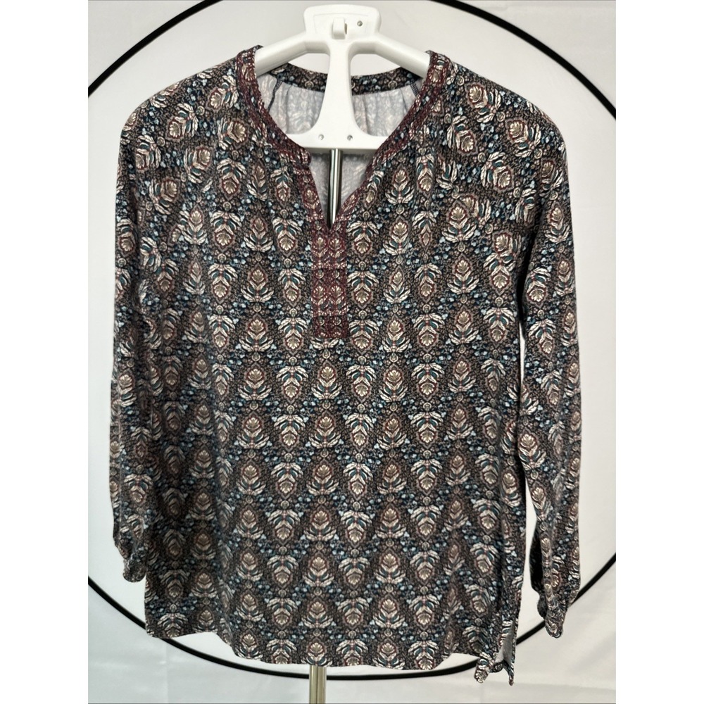 Pure Jill Printed & Embroidered Knit Tunic Women's Sz Small Paisley Inspired